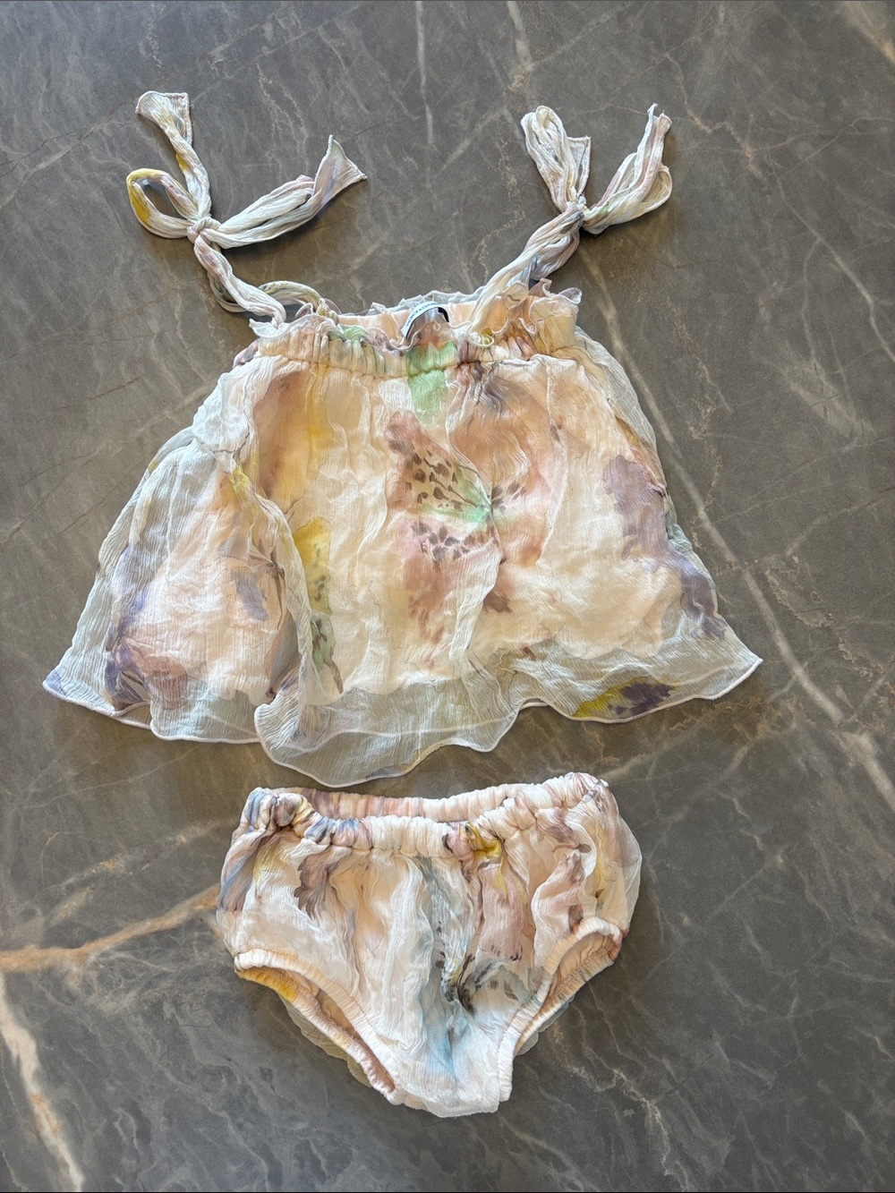 Dolce & Gabbana Pastel Multicolor Tie-Shoulder Top & Bloomers - Pink